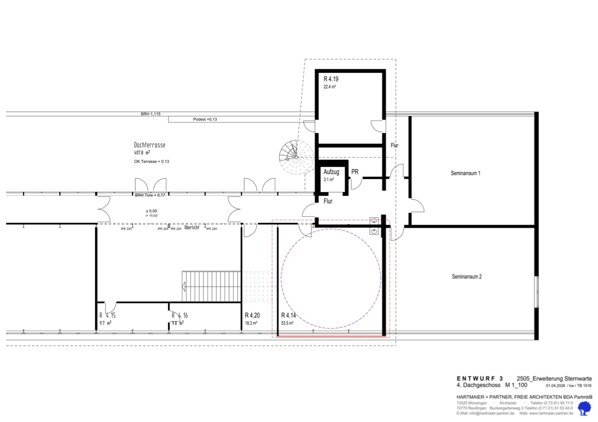 Architekturentwurf Erweiterung Sternwarte — Hartmaier + Partner, Entwurf 3